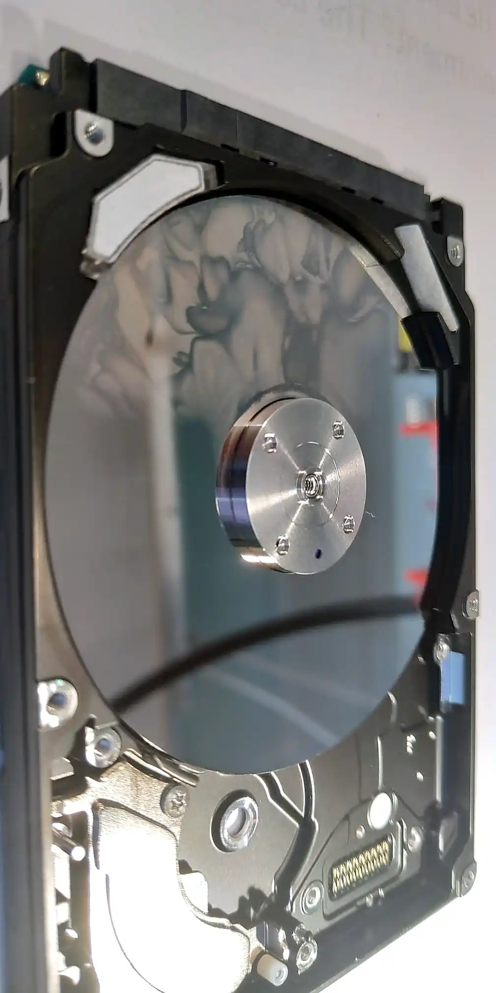 Opened hard drive under controlled clean conditions