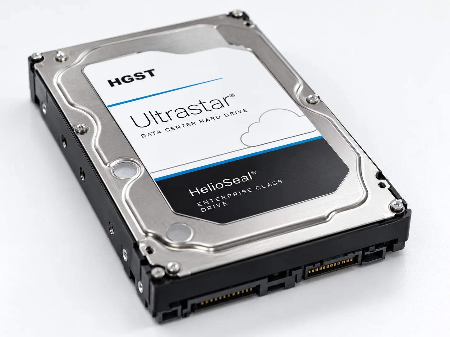 Modern HGST Ultrastar high-capacity hard drive representing helium and CCB recovery platforms