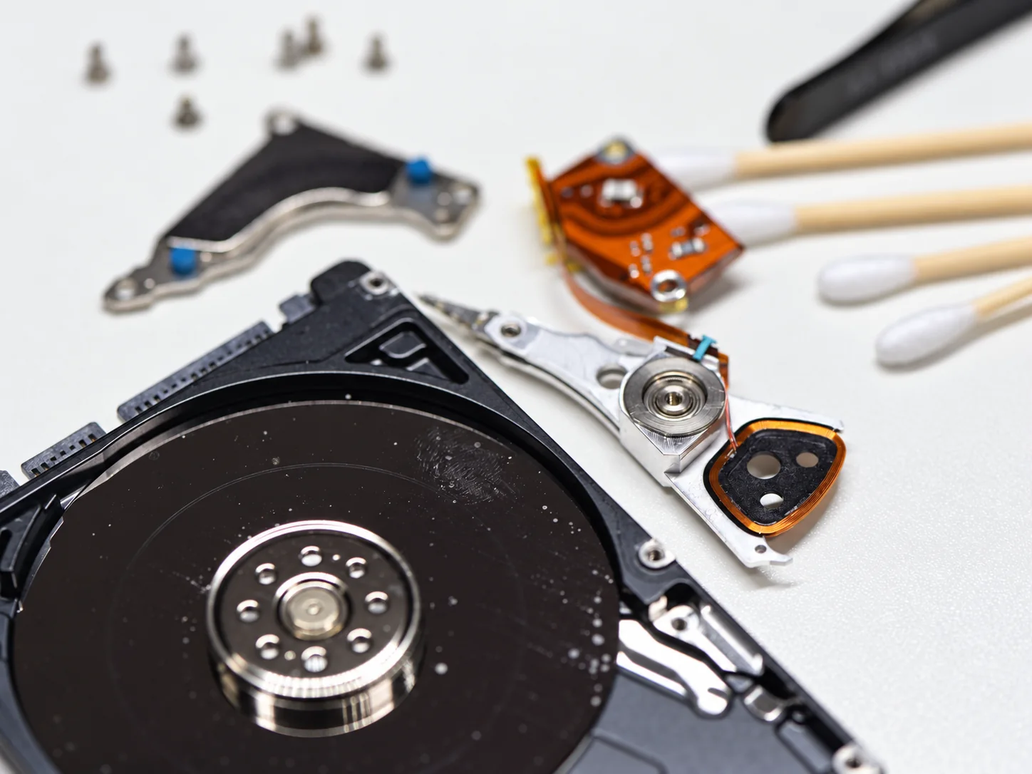 Legacy Hitachi Deskstar or Travelstar hard drive opened for professional recovery