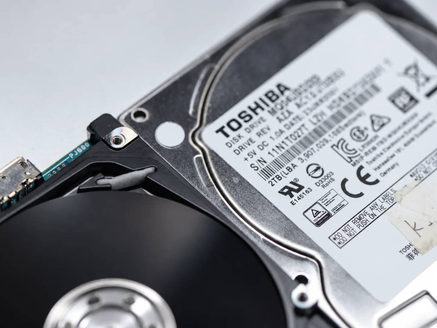 Representative Toshiba hard drives prepared for professional data recovery