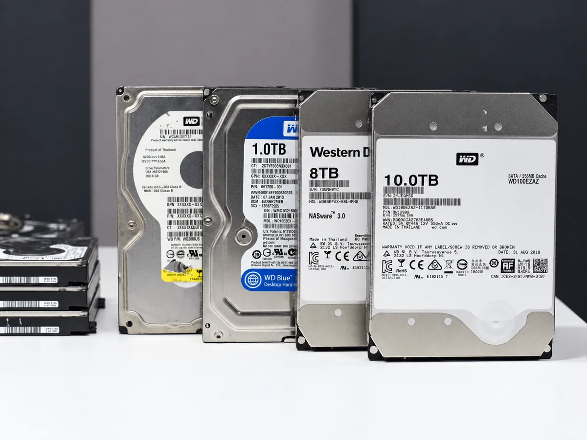 Several generations of Western Digital hard drives in a lab setting