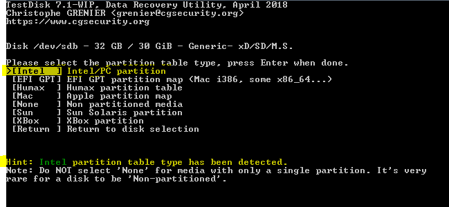 Select Partition Type