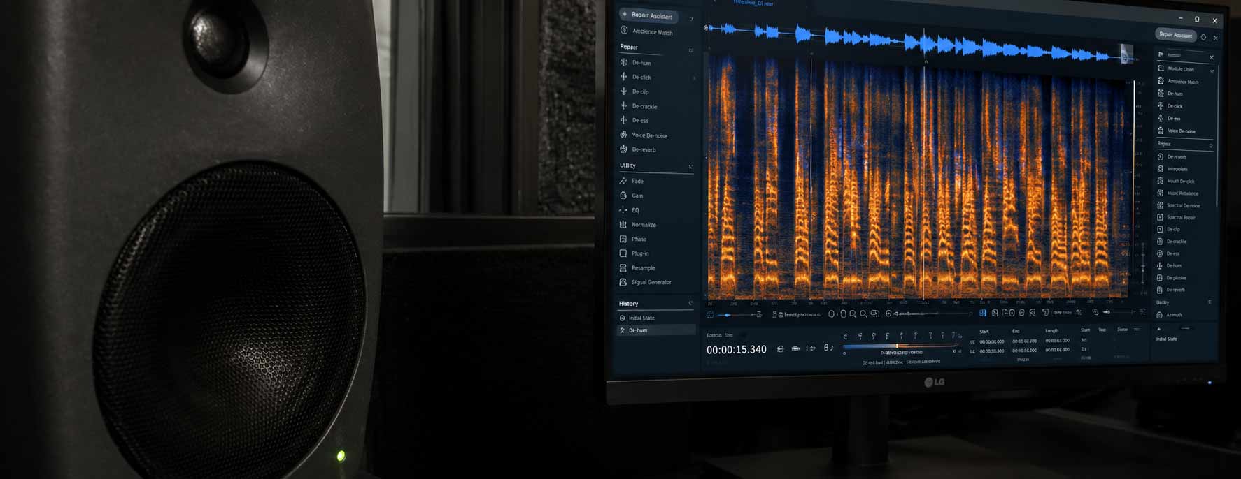 Dialogue and audio enhancement in iZotope RX10 using waveform and spectral analysis