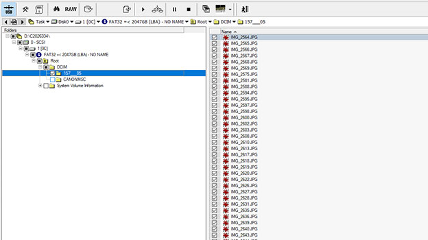 Final data recovery result showing the recovered file system from a monolithic SD card