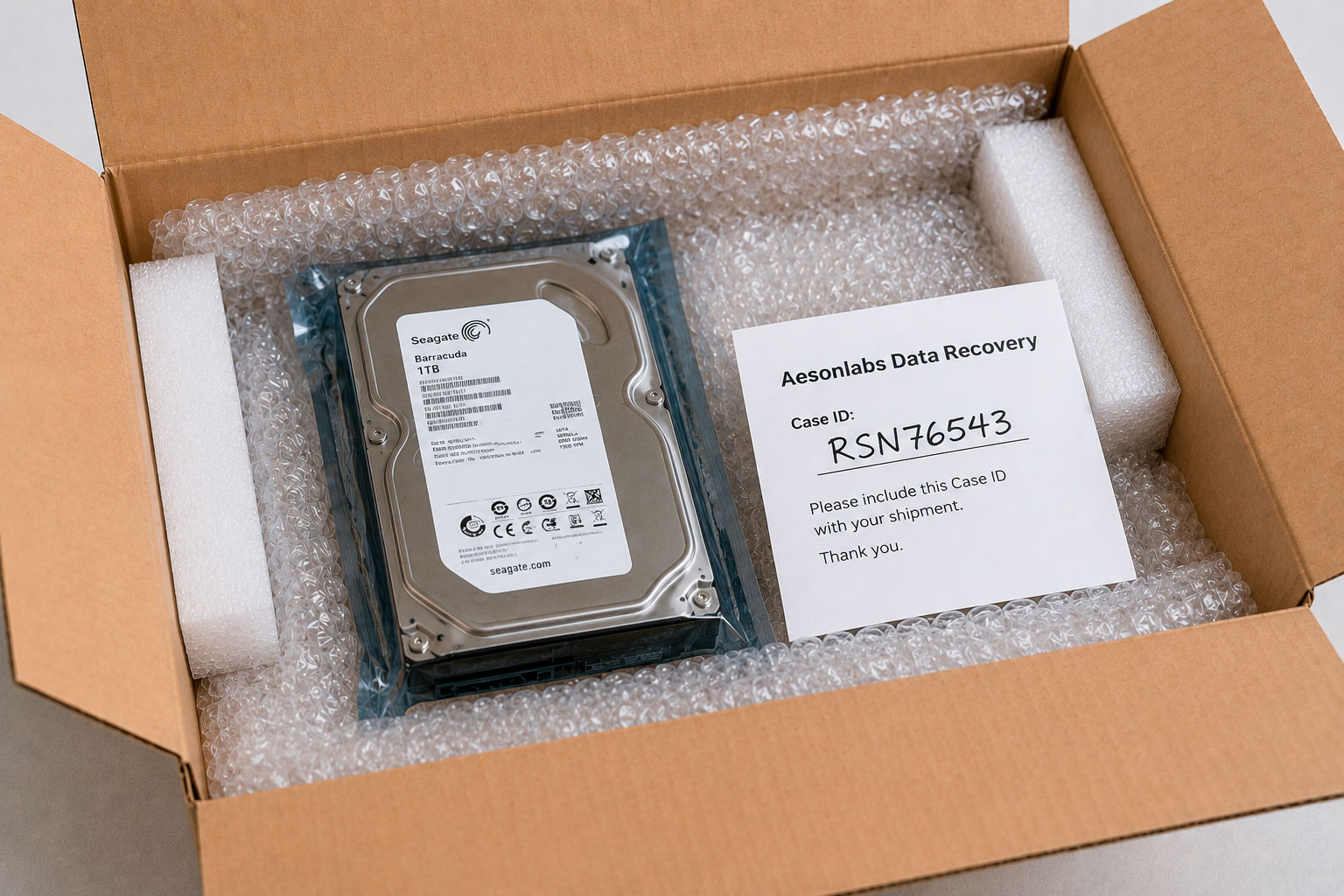 Recovery Case ID card placed with packaged storage media